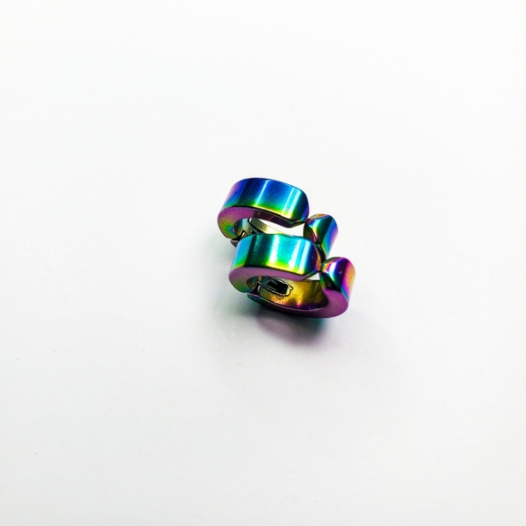 Rainbow Titanium Iridescent Stainless Steel Magnetic Hinged Hoop Clip Earrings - Picture 13 of 16